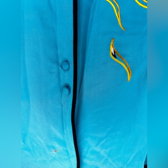 Womens Bob Mackie Blue Silk Geometric Button Down Long Sleeve Blouse Size Medium - Picture 5 of 5